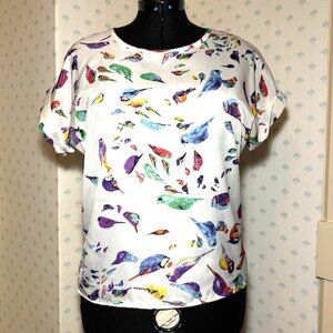 Liva Girl Bird Blouse With Roll Sleeves